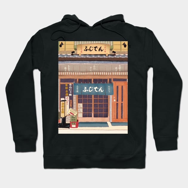 Japanese Storefront Landscape Drawing Illustration Hoodie by MariOyama